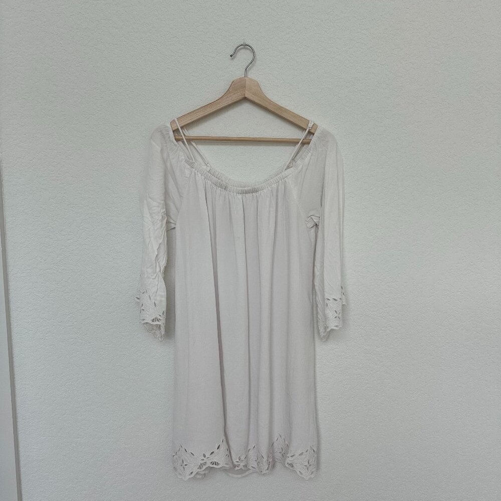 ASTR the Label White Off-Shoulder Eyelet Dress - Size Large